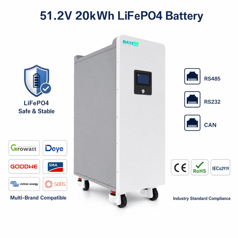 Batería LiFePO4 20kW 400Ah 51,2V De Pie